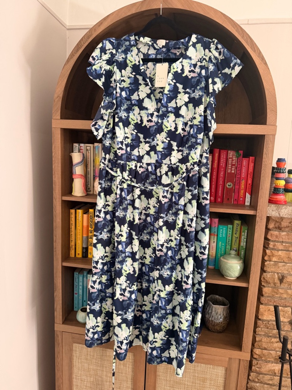 a new day Navy Floral Midi Dress with Pale Green Accents